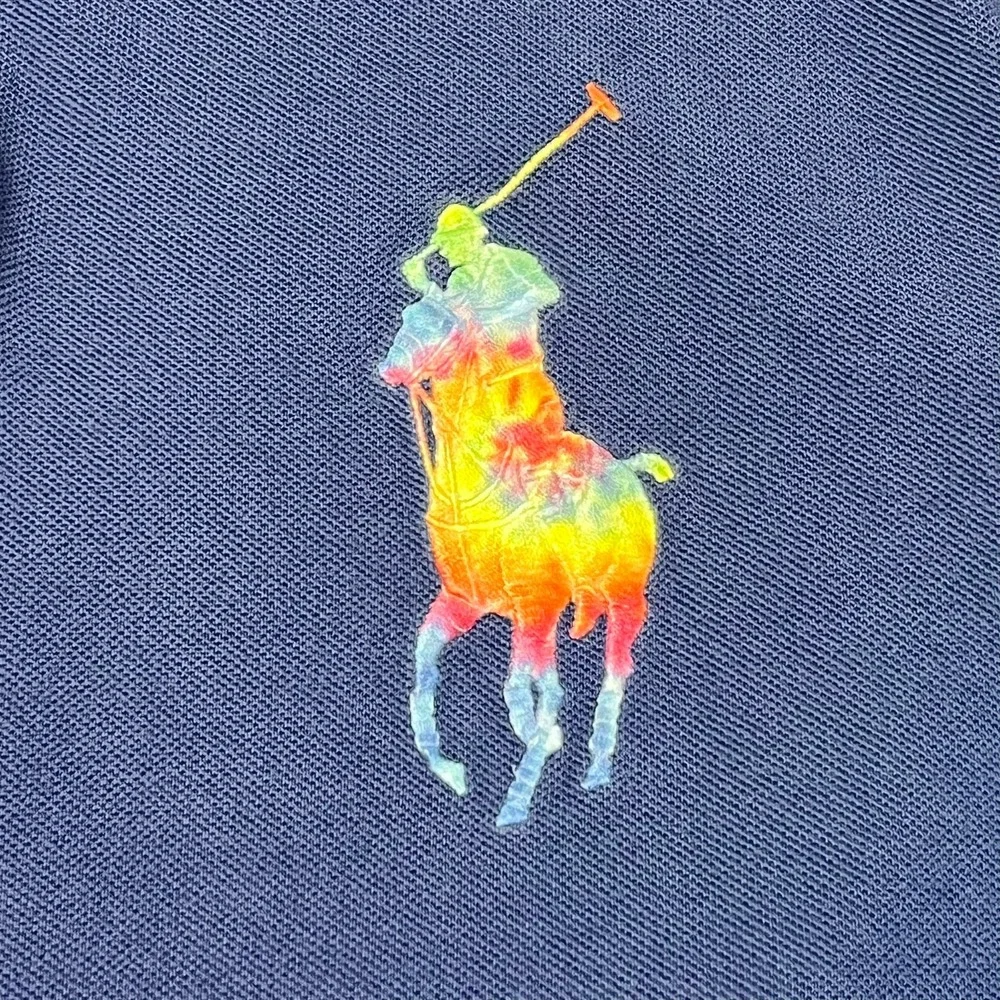 Polo Ralph Lauren Mens Navy Blue Rainbow Big Pony Slim Fit Polo Shirt L College